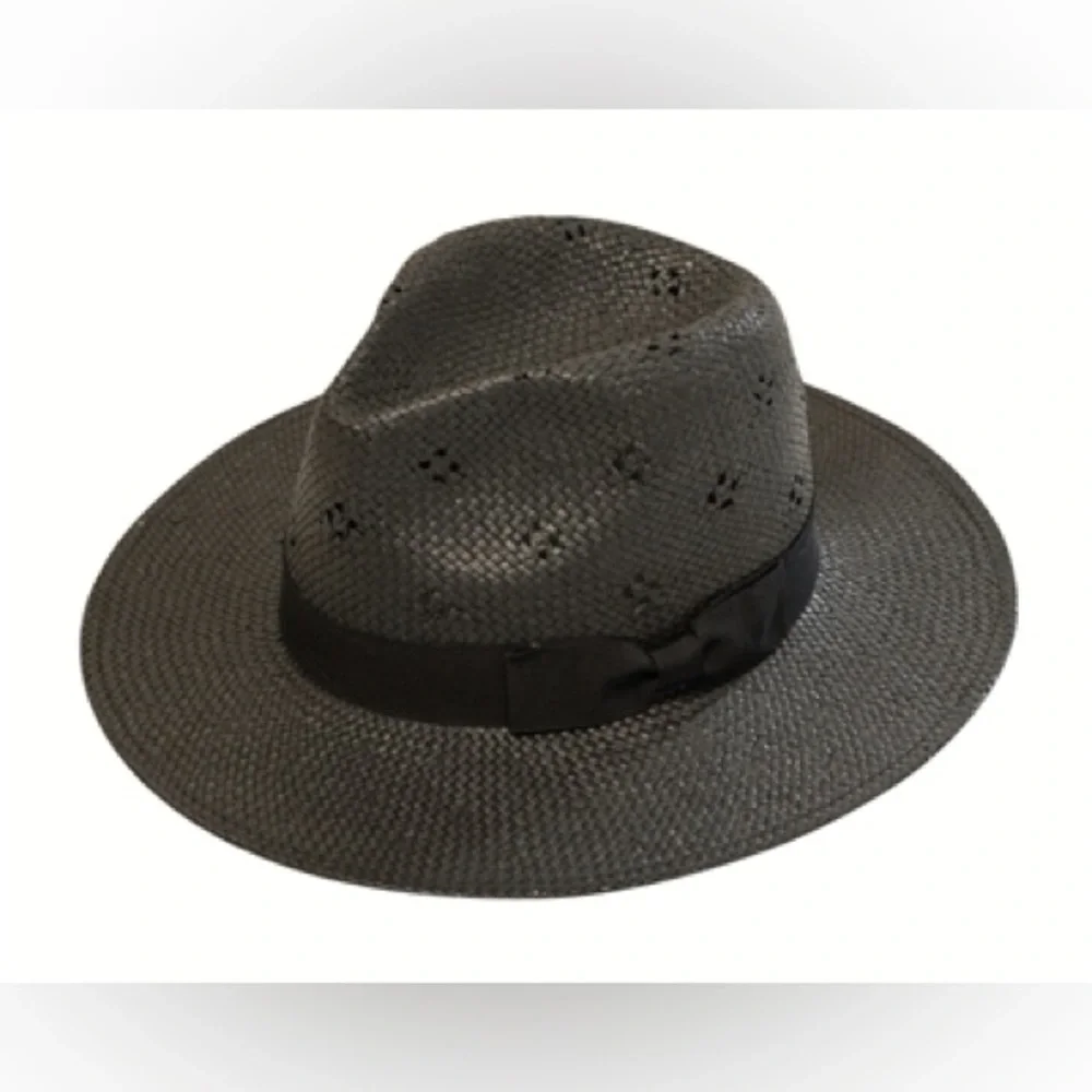Anthropologie Black Straw Woven Raffia Hat for Women NEW
